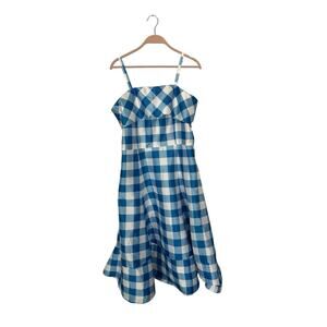eShakti 1x 16W blue‎ white checkered dress sleeveless fit flare womens